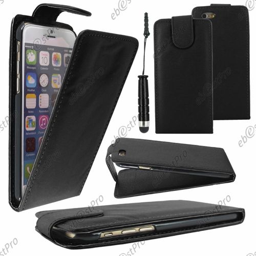 Ebeststar ® Housse Coque Etui Simili Cuir À Rabat Vertical Pour Apple Iphone 6s Plus Écran 5,5", Couleur Noir + Mini Stylet + 1 Film Protection D'écran + Lingette