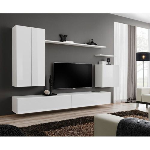 Meuble Tv Mural Design "Switch Ii" 270cm Blanc