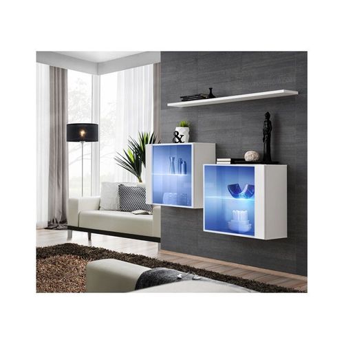 Lot De 2 Vitrines Murales & Étagère "Switch Sbiii" 130cm Blanc