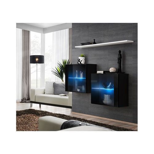 Lot De 2 Vitrines Murales & Étagère "Switch Sbiii" 130cm Noir & Blanc