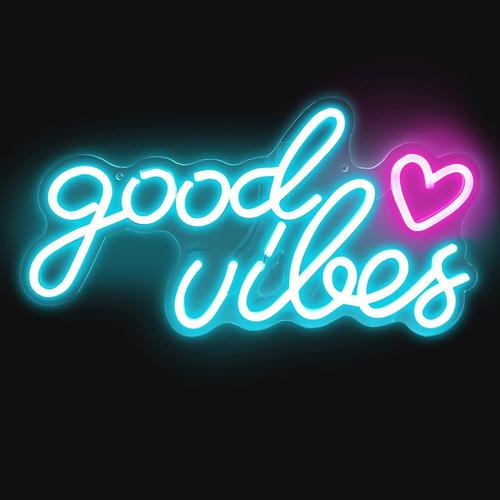 Good Vibes Panneau Lumineux Néon Led Avec Tableau En Acrylique Goodvibes Décoration Murale Usb Pour Chambre À Coucher, Café, Salle De Jeux, Bar, Mariage, Fête, Grotte