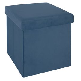 Pouf Pliant En Velours "Trend Tess" 38cm Bleu Foncé