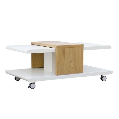 Table Basse Design "Yavor" 110cm Naturel & Blanc