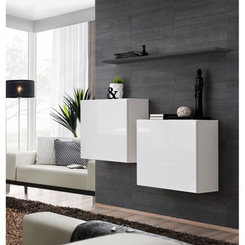Lot De 2 Blocs & Étagère "Switch Sbi" 130cm Blanc & Gris