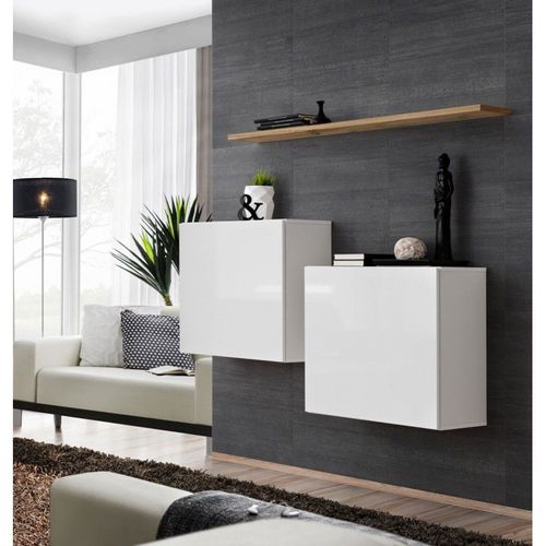 Lot De 2 Blocs & Étagère "Switch Sbi" 130cm Blanc & Naturel