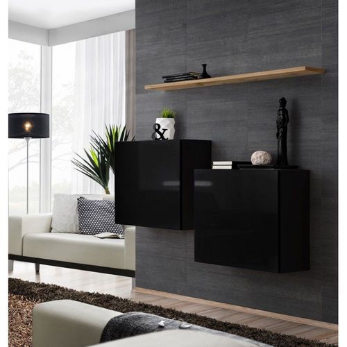 Lot De 2 Blocs & Étagère "Switch Sbi" 130cm Noir & Naturel