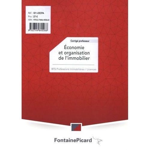 Economie Et Organisation De L'immobilier Bts Professions Immobilières / Licences - Corrigé Professeur