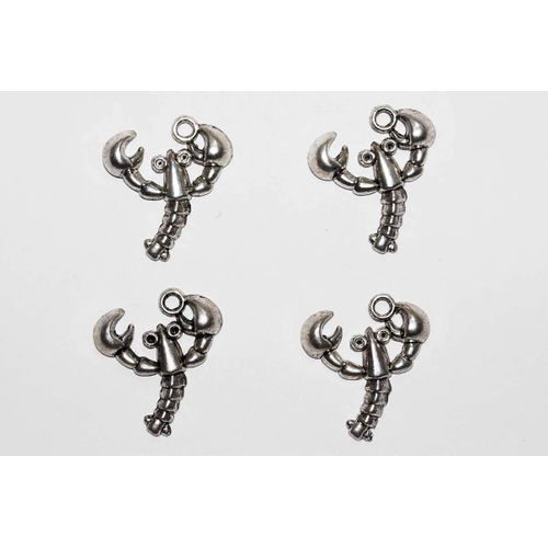 4 Breloques Pendants Crustacés Homards, Métal Argenté