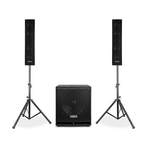 Vonyx VX880BT 2.1 Pack sono DJ PA actif - Subwoofer 15'' - Enceintes 8'' avec trépieds - Ports USB & SD compatibles MP3 - Interface Bluetooth - 1000W