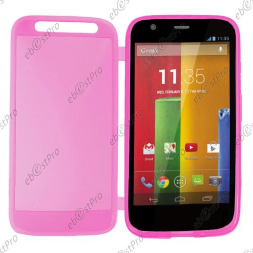 Ebeststar ® Housse Etui Coque Portefeuille Livre Silicone Gel Pour Motorola Moto G, Xt1032, Couleur Rose + Mini Stylet + 1 Film Protection D'écran + Lingette