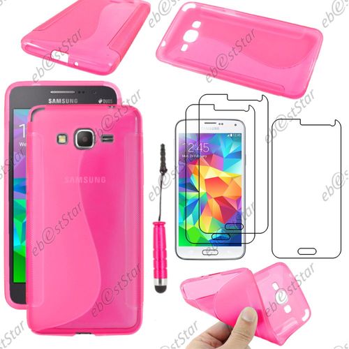 Ebeststar ® Pour Samsung Galaxy Grand Prime Sm-G530f Value Edition Sm-G531f - Housse Etui Coque Silicone Gel Motif S-Line Protection Souple + Mini Stylet + 3 Film Écran, Couleur Rose [Dimensions De Votre Appareil : 144.8 X 72.1 X 8.6 Mm, Écran 5'']