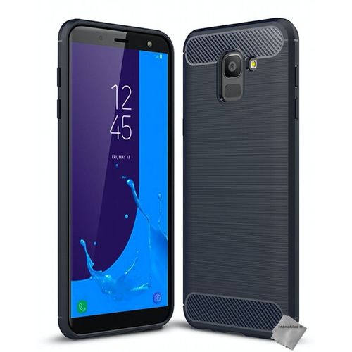 Housse Etui Coque Silicone Gel Carbone Pour Samsung Galaxy J6 (2018) + Film Ecran - Bleu Fonce