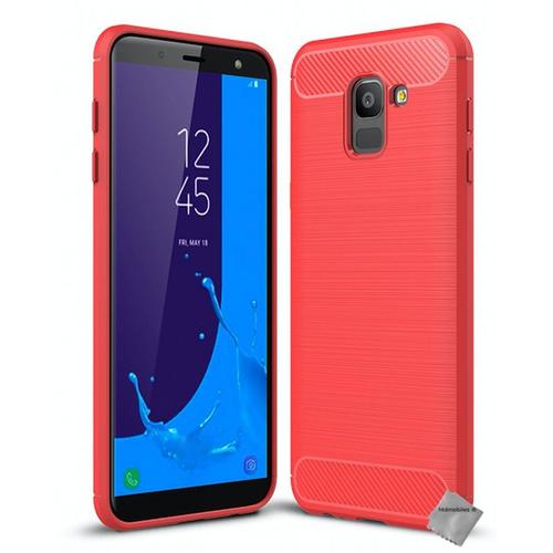 Housse Etui Coque Silicone Gel Carbone Pour Samsung Galaxy J6 (2018) + Film Ecran - Rouge