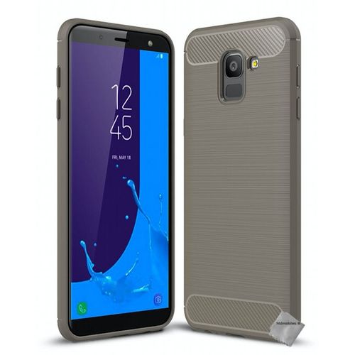 Housse Etui Coque Silicone Gel Carbone Pour Samsung Galaxy J6 (2018) + Verre Trempe - Gris