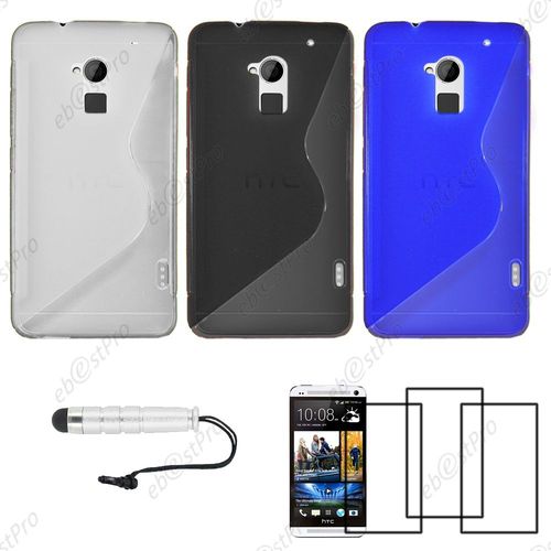 Ebeststar ® Lot X3 Housse Etui Coque Silicone Gel Motif S-Line Protection Souple Pour Htc One Max, Couleur Transparent, Noir, Bleu + Mini Stylet 3 Film