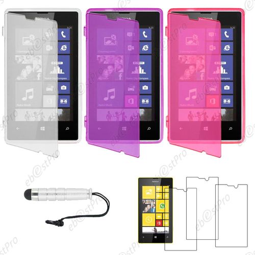 Ebeststar ® Lot X3 Housse Etui Coque Portefeuille Livre Silicone Gel Pour Nokia Lumia 520, Couleur Transparent, Violet, Rose + Mini Stylet 3 Film
