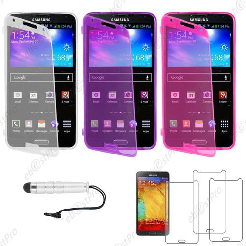 Ebeststar ® Lot X3 Housse Etui Coque Portefeuille Livre Silicone Gel Pour Samsung Galaxy Note 3 Gt-N9000, N9002, N9005, Couleur Transparent, Violet, Rose + Mini Stylet 3 Film