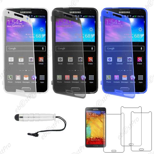 Ebeststar ® Lot X3 Housse Etui Coque Portefeuille Livre Silicone Gel Pour Samsung Galaxy Note 3 Gt-N9000, N9002, N9005, Couleur Transparent, Noir, Bleu + Mini Stylet 3 Film