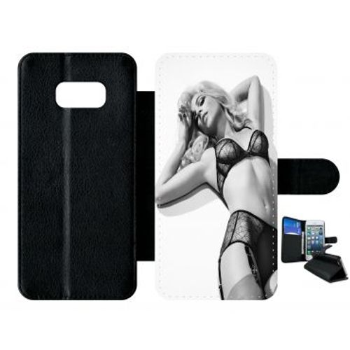 Etui A Rabat - Femme Sexy Noir Et Blanc - Compatible Avec Samsung Galaxy S8+ - Simili-Cuir - Bord Noir