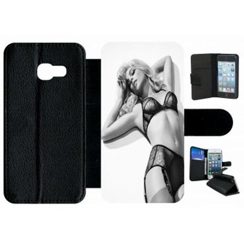 Etui A Rabat - Femme Sexy Noir Et Blanc - Compatible Avec Samsung Galaxy A3 (2017) - Simili-Cuir - Bord Noir