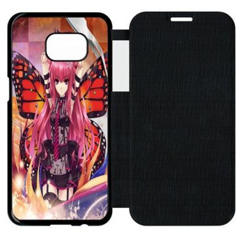 Etui A Flip Flap - Fille Manga Rose - Compatible Avec Samsung Galaxy S7 Edge - Simili-Cuir - Bord Noir