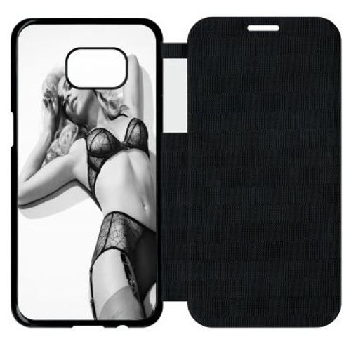 Etui A Flip Flap - Femme Sexy Noir Et Blanc - Compatible Avec Samsung Galaxy S7 Edge - Simili-Cuir - Bord Noir