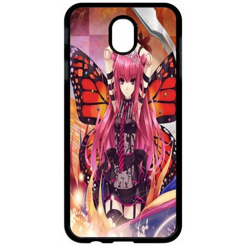 Coque - Fille Manga Rose - Compatible Avec Samsung Galaxy J7 (2017) - Plastique - Bord Noir