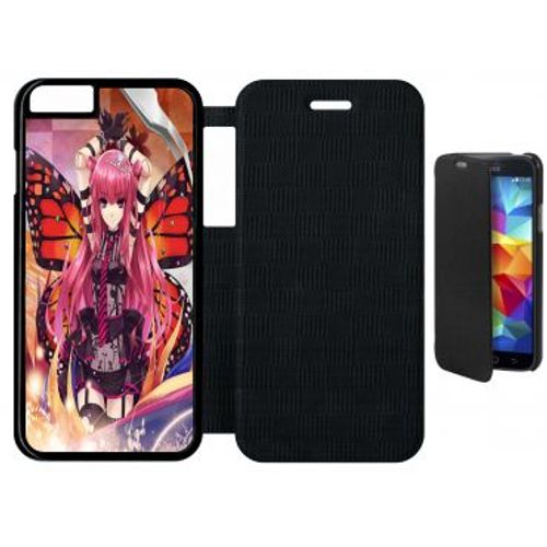 Etui A Flip Flap - Fille Manga Rose - Compatible Avec Apple Iphone 6s - Simili-Cuir - Bord Noir