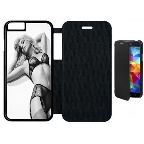 Etui A Flip Flap - Femme Sexy Noir Et Blanc - Compatible Avec Apple Iphone 6 - Simili-Cuir - Bord Noir