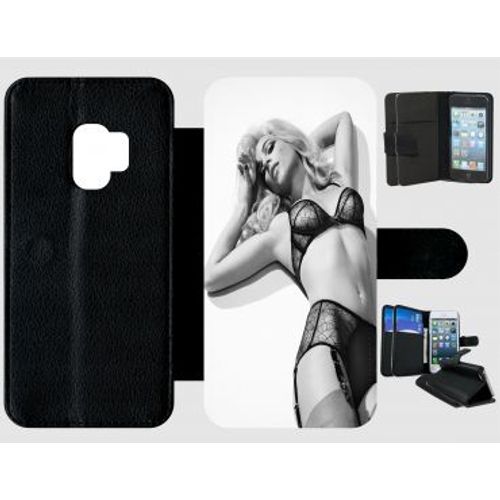 Etui À Rabat Pour Galaxy S9 - Femme Sexy Noir Et Blanc - Simili-Cuir - Noir