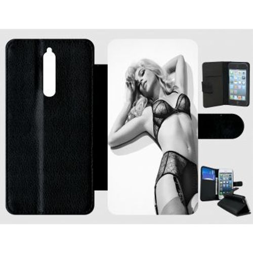 Etui À Rabat Pour Nokia 8 - Femme Sexy Noir Et Blanc - Simili-Cuir - Noir
