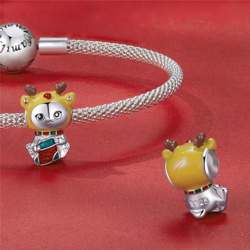 Charme Merrill Pendentif Chat De Noël Pour Charms Breloque Bracelets Et Collier Argent 925 Femme