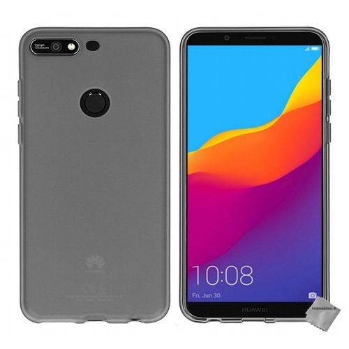 Housse Etui Coque Pochette Silicone Gel Fine Pour Huawei Y7 (2018) + Film Ecran - Gris