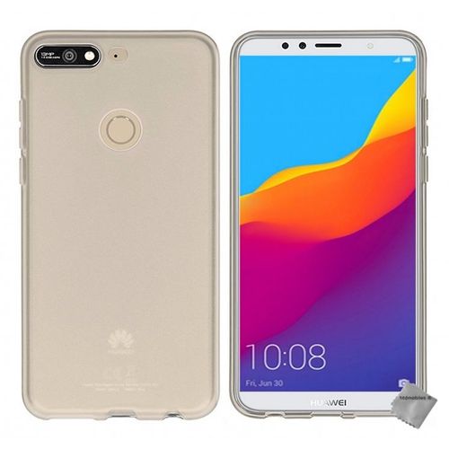 Housse Etui Coque Pochette Silicone Gel Fine Pour Huawei Y7 (2018) + Verre Trempe - Blanc Transparent