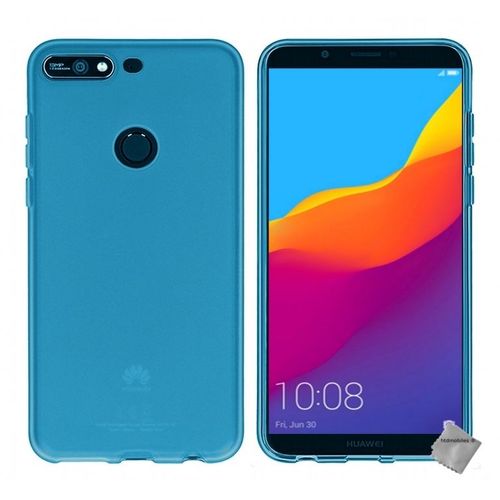 Housse Etui Coque Pochette Silicone Gel Fine Pour Huawei Y7 (2018) + Verre Trempe - Bleu