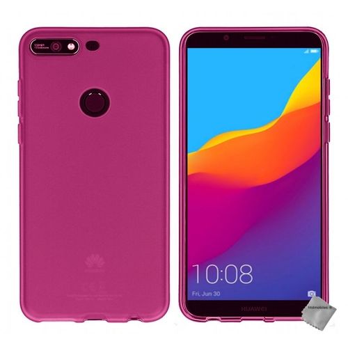 Housse Etui Coque Pochette Silicone Gel Fine Pour Huawei Y7 (2018) + Verre Trempe - Rose