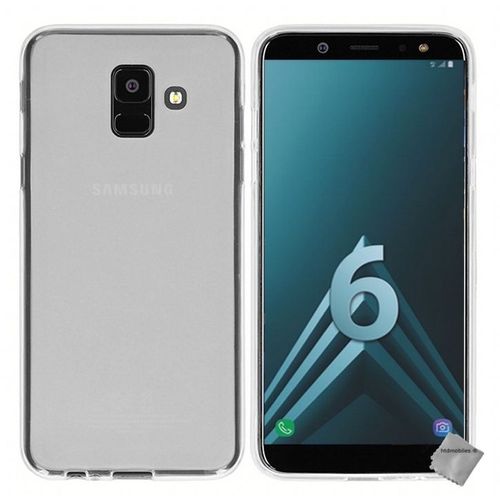 Housse Etui Coque Pochette Silicone Gel Fine Pour Samsung Galaxy A6 (2018) + Verre Trempe - Blanc Transparent