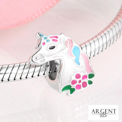 Charme Spacer Licorne Fleurs Rose Breloque Argent 925 Pendentif Pour Charms Breloque Bracelets Et Collier Femme Et Collier