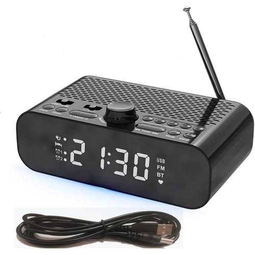 Radio Réveil Numérique LED avec Haut-Parleur Bluetooth Radio Dab+/FM Batterie Rechargeable Intégrée USB Ports pour Téléphone 3 Niveaux de Luminosité Radio-Réveil pour Chambre Maison (Noir)