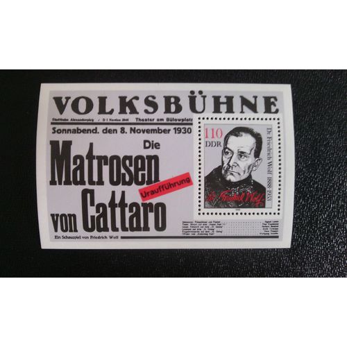 Timbre Allemagne Rda - Ddr Yt Bf 95 100. Anniversaire Du Dramaturge Et Docteur En Médecine F. Wolf (1888 - 1988) 1988