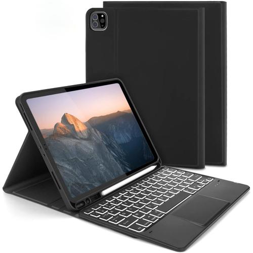 Combo Touch Coque avec Clavier pourIpad Air 10.9'' 2022 et 2020(5¿ /4¿ gén)/ iPad Pro 11'', Clavier AZERTY avec trackpad, Rétroéclairé, Amovible Étui pour11(4¿/3¿/2¿/1¿ génération), Noir