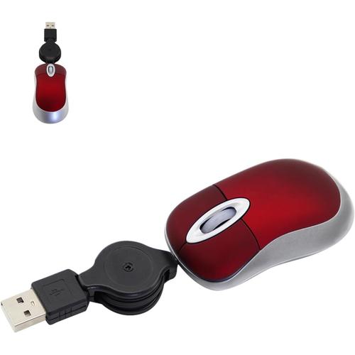 Mini Souris,Souris Filaire avec Rétractable Câble USB, Souris d'ordinateur 1600 DPI,Mini Souris avec Fil de Voyage Portable pour PC, Gaming, Ordinateur de Bureau,Laptop(Rouge)