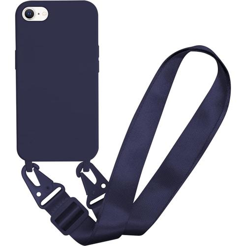 Coque Iphone 6 7 8 Avec Cordon Corde Réglable Coque Pour Téléphone Portable Antichoc Coque Souple En Silicone Bleu Marine