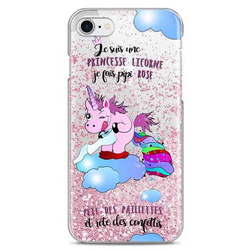 ماركة بوسيني Coque iPhone 7/8 Pink glitter Princesse Licorne