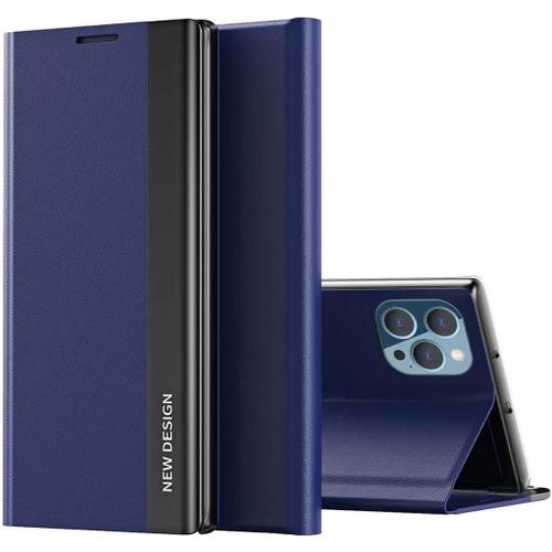 Coque Pour Iphone 13 Pro Max, Premium En Cuir Pu Protection Complète Stand Support Étui De Protection Bumper Folio À Clapet -Bleu