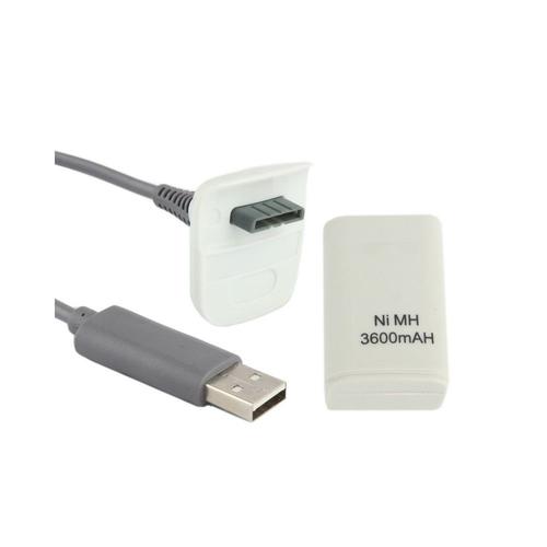 Batterie Rechargeable 3600mah Et Câble Rechargeable Pour Xbox 360 (Blanc)