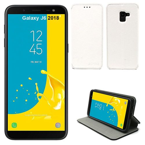 Samsung Galaxy J6 2018 : Etui Luxe Blanc Ultra Slim Cuir Style Avec Stand - Housse Coque De Protection Smartphone Galaxy J 6 4g - Accessoires Pochette Case Case