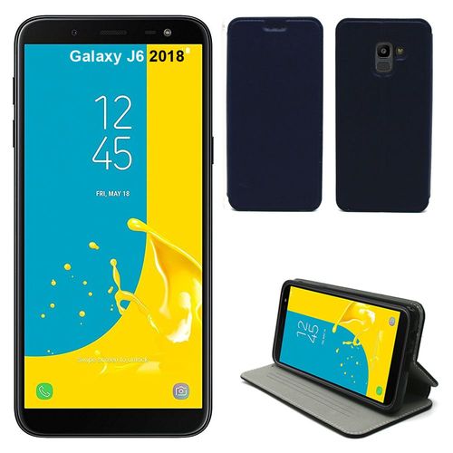 Samsung Galaxy J6 2018 : Etui Luxe Bleu Ultra Slim Cuir Style Avec Stand - Housse Coque De Protection Smartphone Galaxy J 6 4g - Accessoires Pochette Case Case