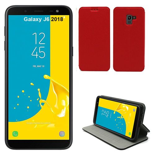 Samsung Galaxy J6 2018 : Etui Luxe Rouge Ultra Slim Cuir Style Avec Stand - Housse Coque De Protection Smartphone Galaxy J 6 4g - Accessoires Pochette Case Case