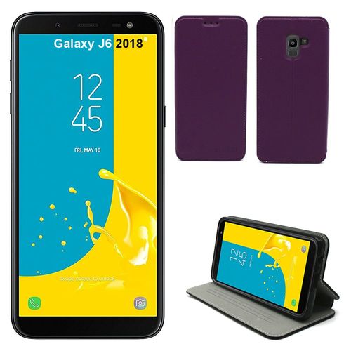 Samsung Galaxy J6 2018 : Etui Luxe Violet Ultra Slim Cuir Style Avec Stand - Housse Coque De Protection Smartphone Galaxy J 6 4g - Accessoires Pochette Case Case